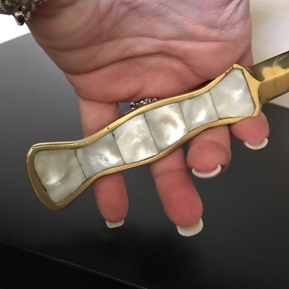 RARE Mother Of Pearl Brass Letter Opener - Picture 5 of 6
